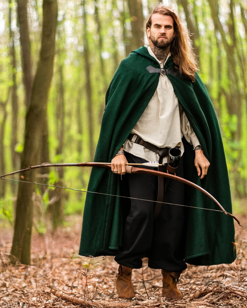 [6019g] Wollumhang mit Fibel und langer Kapuze "Ilmar" in Rot – Majestätisches Accessoire für historische Gewandungen