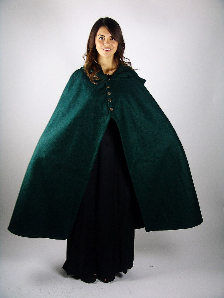 [6202g] Mittelalter-Damenumhang „Heidi“ – Edle Wärme in tiefem Grün