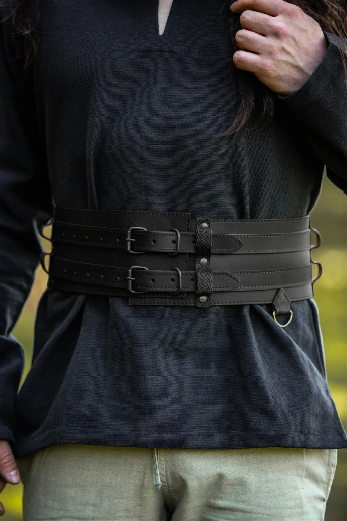 Robuster Wikinger-Gürtel „Sif“ – Schwarzer Ledergürtel mit authentischer Optik (S 100 cm)