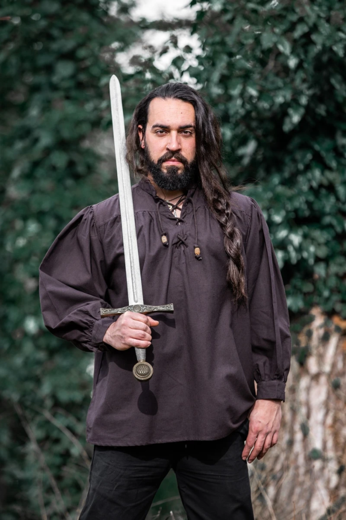 Klassisches Stehkragen Schnürhemd aus Baumwolle - Mittelalter Gewand, Larp und Reenactment (S)