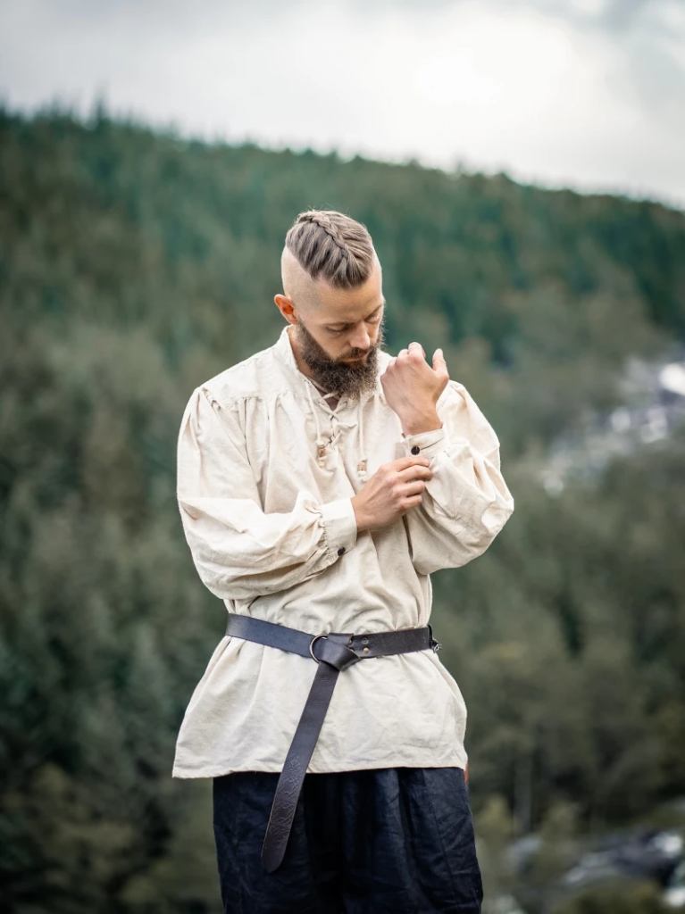 Mittelalter-Stehkragen-Schnürhemd „Friedrich“ – Authentisches Baumwoll-Leinen-Hemd in Natur (S)