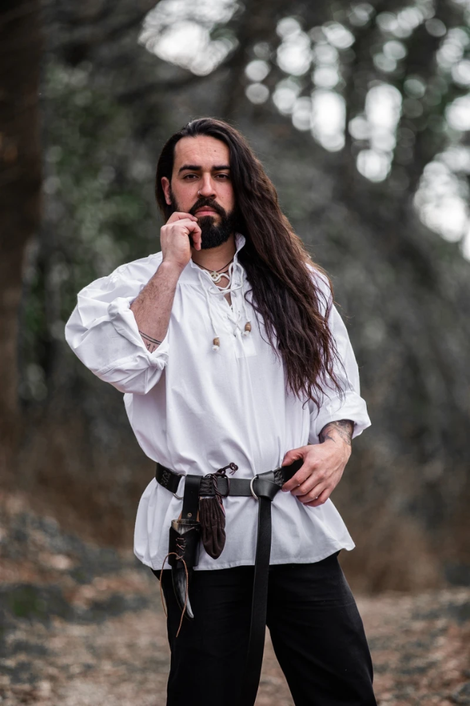 Mittelalter-Stehkragen-Schnürhemd „Friedrich“ – Authentisches Baumwoll-Leinen-Hemd in Weiß (S)