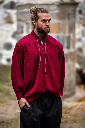Mittelalter-Stehkragen-Schnürhemd „Friedrich“ – Authentisches Baumwoll-Leinen-Hemd in Weinrot