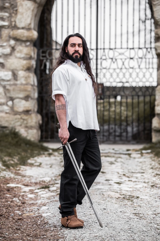 Mittelalter-Kurzarmhemd „Eric“ – Authentisches Baumwoll-Hemd in Weiß (S)