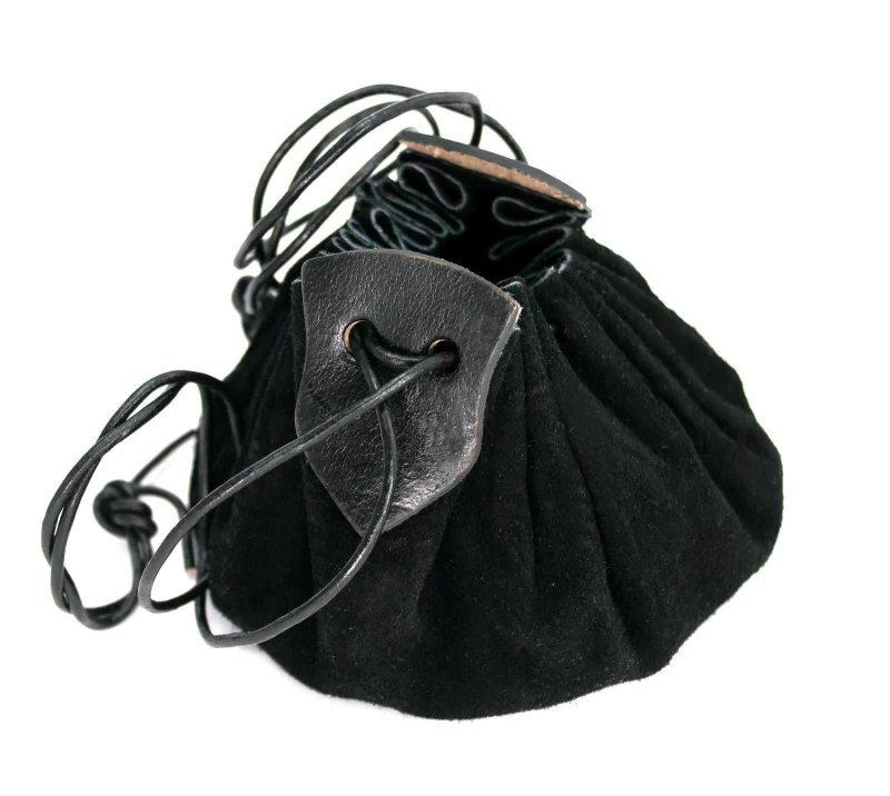 [3110s] Lederbeutel „Hug“ – Robuster Beutel aus Veloursleder in Schwarz