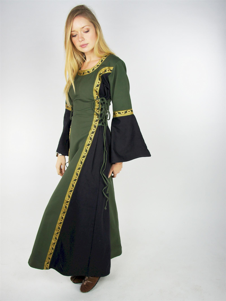 Mittelalterkleid „Sophie“ – Edle Schlichtheit in Grün und Schwarz (S)