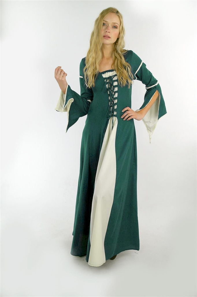 Mittelalterkleid „Larissa“ – Natürliche Eleganz in Grün und Natur (XS)