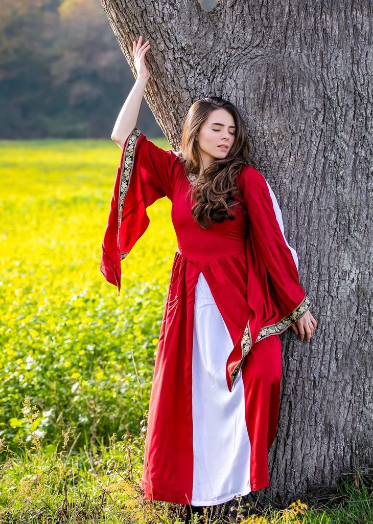 Edles Viskosekleid „Ivette“ – Majestätische Eleganz in Rot und Weiß (XS)