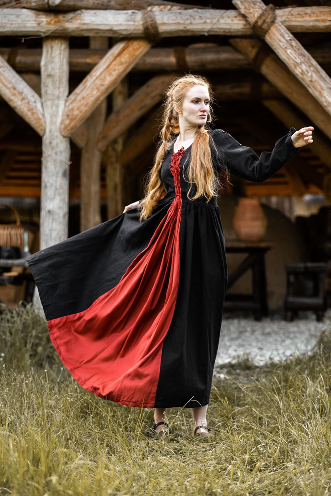 Mittelalterkleid „Medusa“ – Ausdrucksstarke Eleganz in Schwarz und Rot (XS)