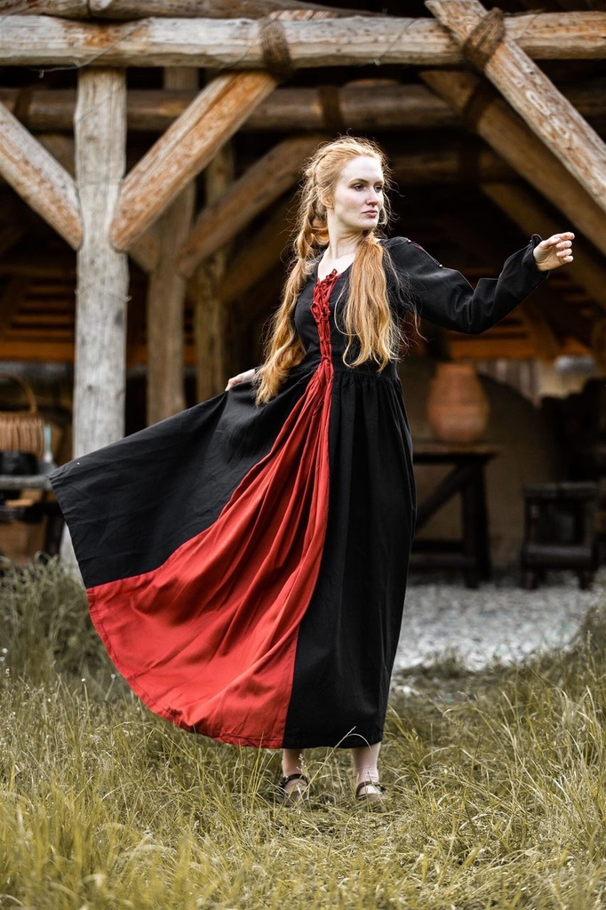 Mittelalterkleid „Medusa“ – Mystische Eleganz in Schwarz und Rot (XS)