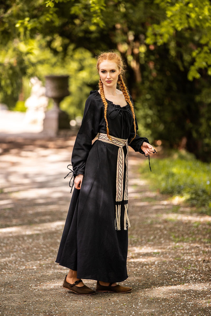 Bodenlanges Langarmkleid „Mechthild“ – Mystische Eleganz in Schwarz (XS)