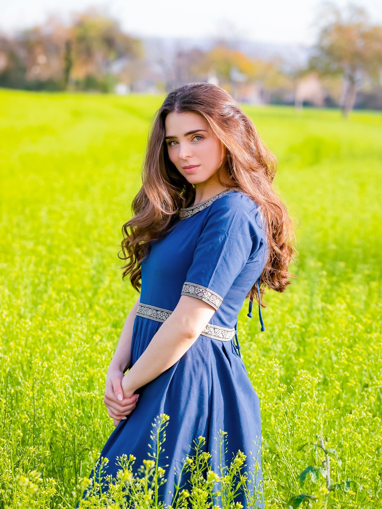 Edles Kurzarmkleid „Ennlin“ – Mittelalterliche Eleganz in Blau (XS)