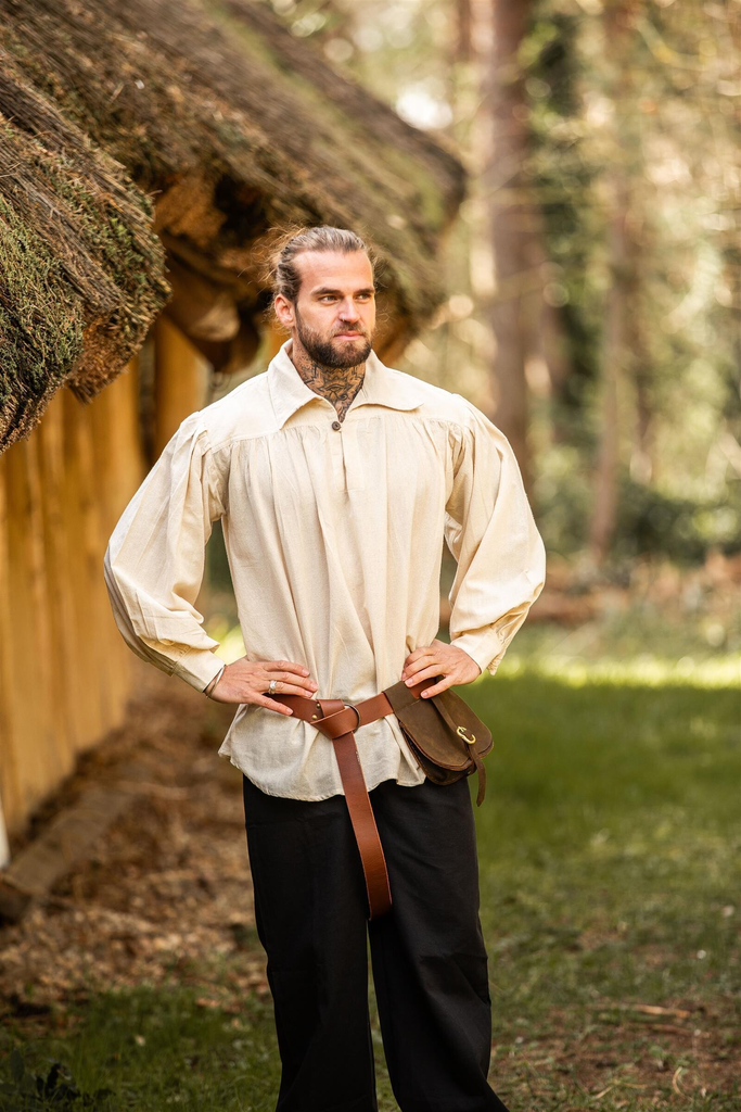 Piratenhemd mit Kragen „James“ – Naturfarbener Look für authentische Abenteurer (S)