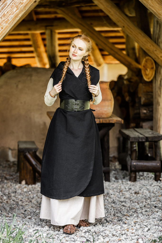 Mittelalter-Wickelkleid „Gerlin“ – Mystische Eleganz in Schwarz (S/M)