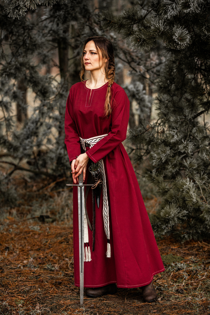 Schlichtes Wikinger Unterkleid Scarlet Schwarz aus Baumwolle für Mittelalter Damen (XS)