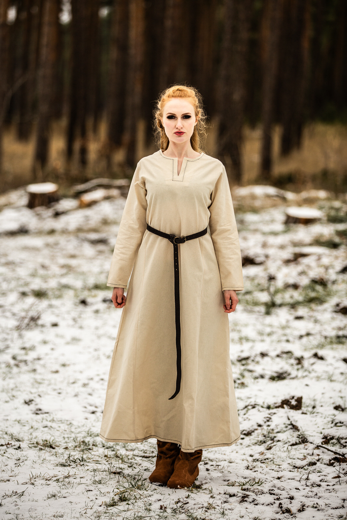 Wikinger-Unterkleid „Helga“ – Schlichte Authentizität in Naturtönen (XS)