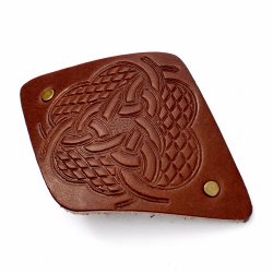 Kleine Leder-Haarspange mit Clip – Motiv Knoten, Wikinger oder Keltisch (braun, keltisch)