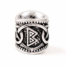 [07 FuT Berkano GR] Runen-Haarperle „Berkano“ – Wikinger Bart- und Zopfperle mit Rune B, messing- oder silberfarben (silber)