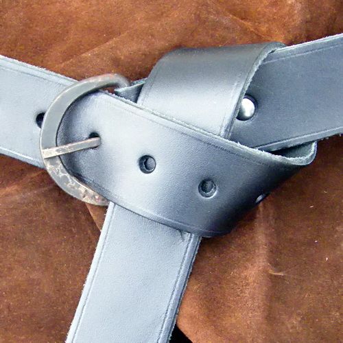 Historischer Leder Langgürtel 4 cm breit mit handgeschmiedeter D-Schnalle aus Eisen (braun, S)