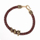 Mittelalterliches geflochtenes Leder-Armband mit Drachen-Perle aus Bronze