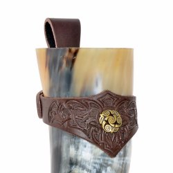 Trinkhorn mit Halter aus Leder - Keltisch