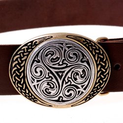 [10 Sp-Bu 4 O2:.kl.br.si] Buckle-Belt 4 cm / Zweifarbig - Spaltleder (braun, silber, klein)