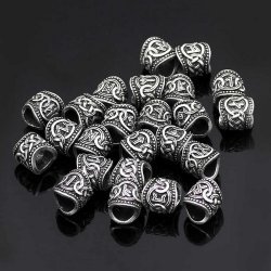 [07 FuT Set GR.si] 24 Haarperlen "Futhark" - 8 mm Loch (silber)