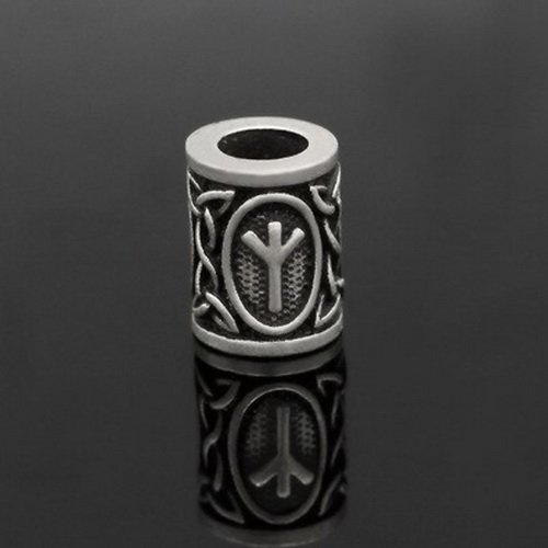 Runen-Perle "Algiz" - 6 mm Loch - Bartschmuck (silber)