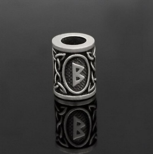 Runen-Perle "Berkano" - 6 mm Loch - Bartschmuck (silber)