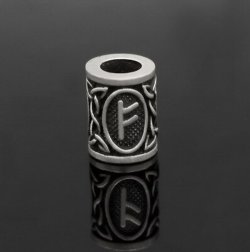 [07 BP Fehu.si] Runen-Perle "Fehu" - 6 mm Loch - Bartschmuck (silber)