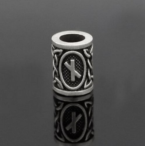 [07 RuP Naudiz KL.si] Runen-Perle "Naudiz" - 6 mm Loch - Bartschmuck (silber)