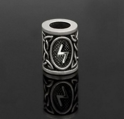 Runen-Perle "Sowilo" - 6 mm Loch - Bartschmuck (silber)