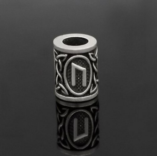 [07 RuP Uruz KL.si] Runen-Perle "Uruz" - 6 mm Loch - Bartschmuck (silber)