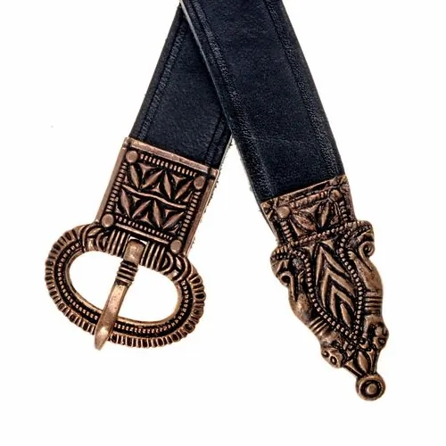 Spätrömischer Gürtel mit Bronze Schnalle Ledergürtel in schwarz oder braun (braun, extra lang)