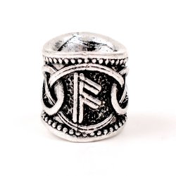 [07 FuT Ansuz GR.si] Runen-Haarperle „Ansuz“ – Wikinger Bart- und Zopfperle mit Rune A, messing- oder silberfarben (silber)