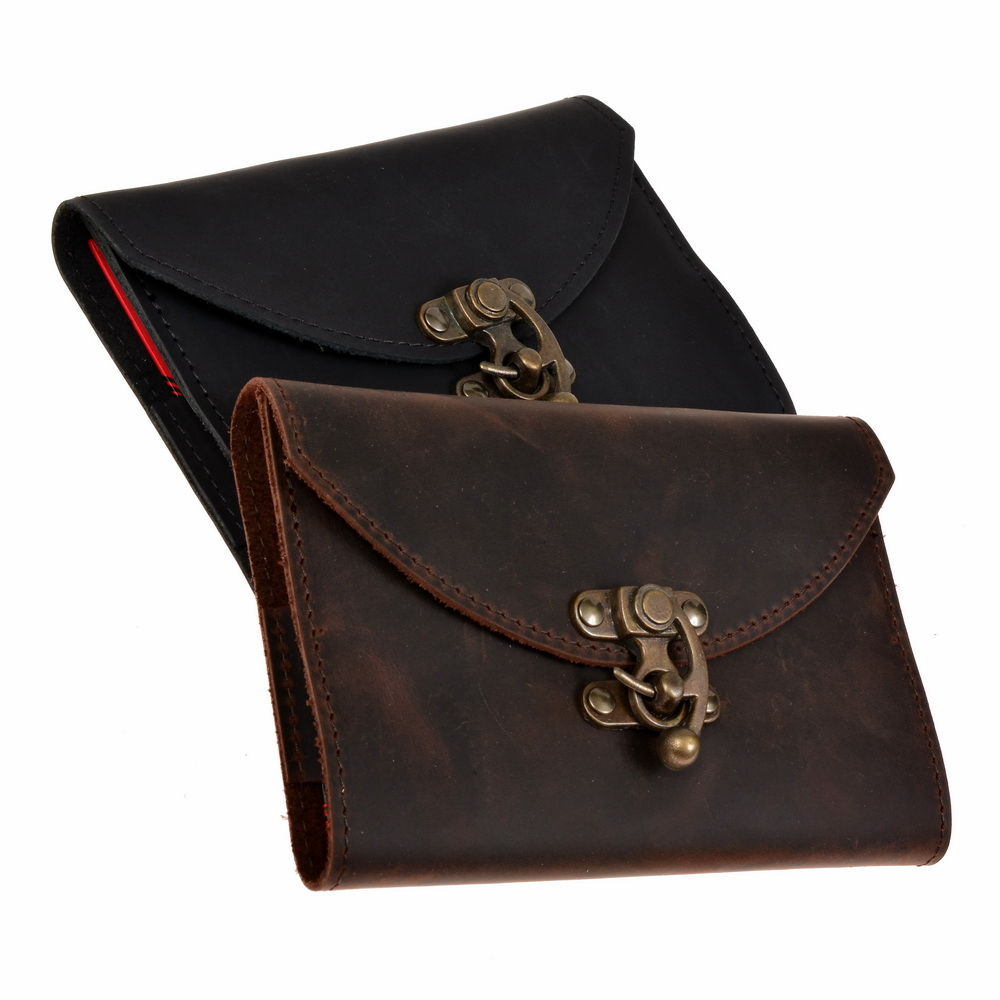 Leder-Buchhülle mit Notizbuch - klein / Haken