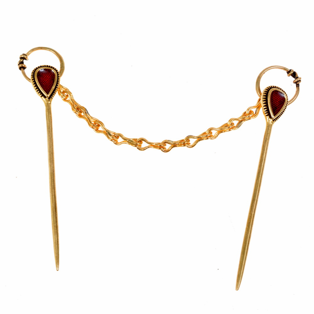 [17 Trump-Chain bro.b] Trumpington-Nadeln - Paar mit Kette (Bronze)
