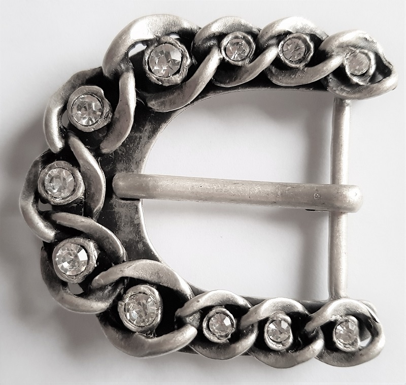 Strass-Chain, 4cm,Strass-besetzte, silberfarbene Gürtelschließe, Schnalle