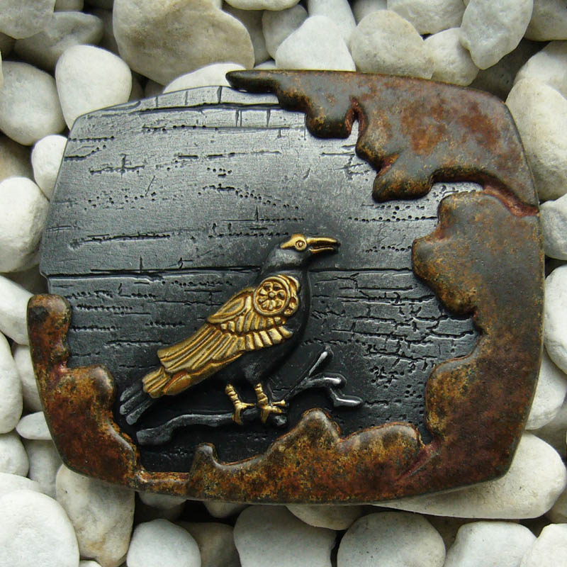 CORVUS, 4cm,Gürtelschließe, Schnalle, Rabe, Steampunk, eisen-/messing-farben