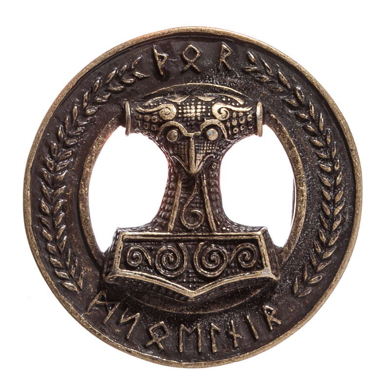 THOR MJÖLNIR, 4cm, Thorhammer-Schließe, altmessingfarben, Schnalle