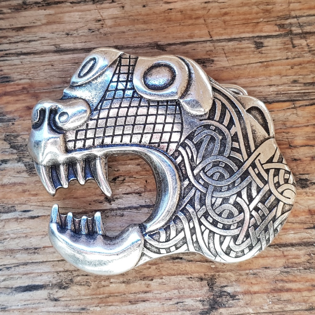 OSEBERG-DRACHE, 4cm, silberfarbene Mittelalter-Schließe, Schnalle