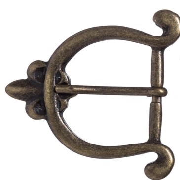 PORTOS, 3cm, altmessingfarbene Lilien-Schließe,Mittelalter,Fleur de Lys