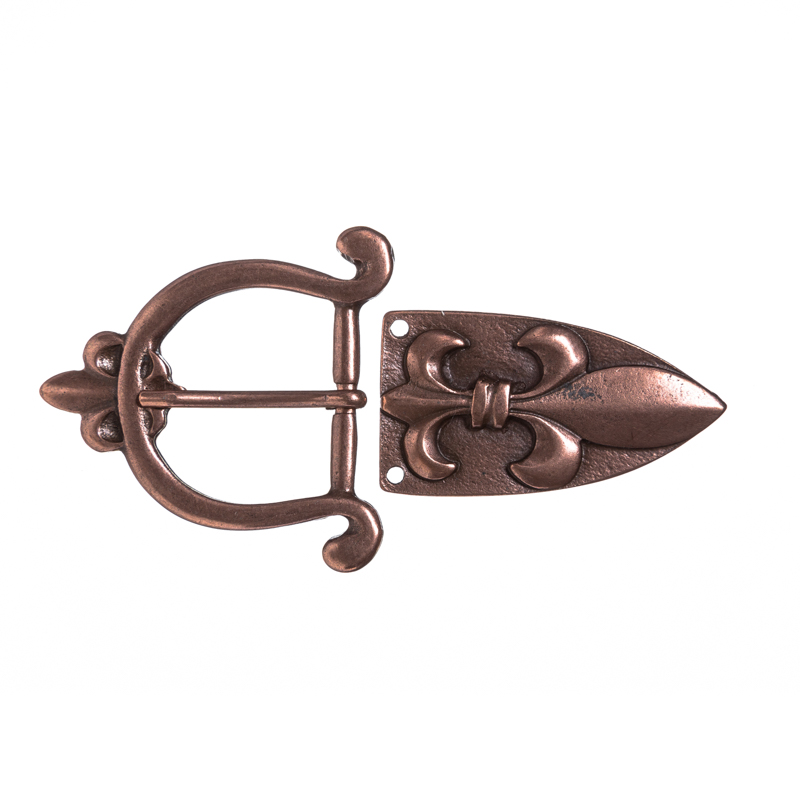 PORTOS-SET, 3cm, kupferfarbene Lilien-Schließe mit Gürtelspitze,Mittelalter,Fleur de Lys