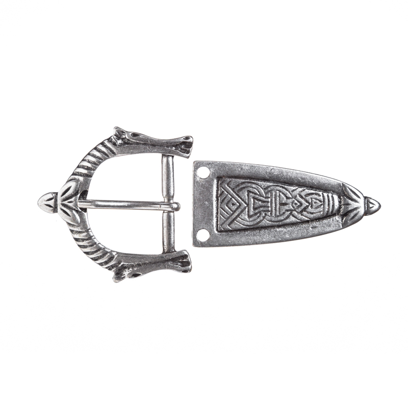 ARAMIS-SET, 3cm, silberne Pferdeschließe mit Gürtelspitze,Mittelalter