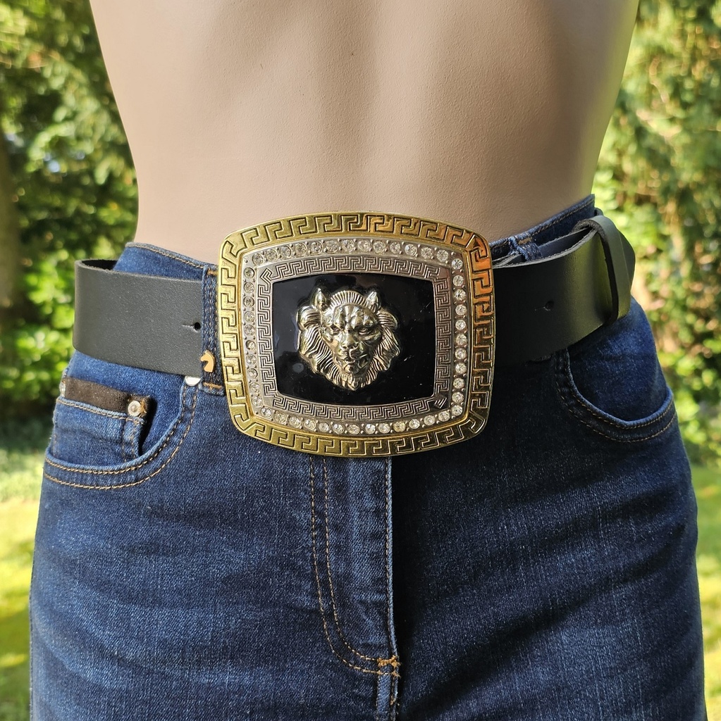 [B709-1] LION, silber/goldene 4cm Schließe, emailliert, Strass, Schnalle, Mittelalter, Larp, Cosplay