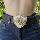 LADY ROWINA, silberne 4cm Wappen-Schließe, weiß Emaille, Krone,Strass, Mittelalter, Larp, Cosplay