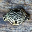 Celtic Wolves -Schließe messingfarben 4cm, Mittelalter,Wölfe,Wikinger,