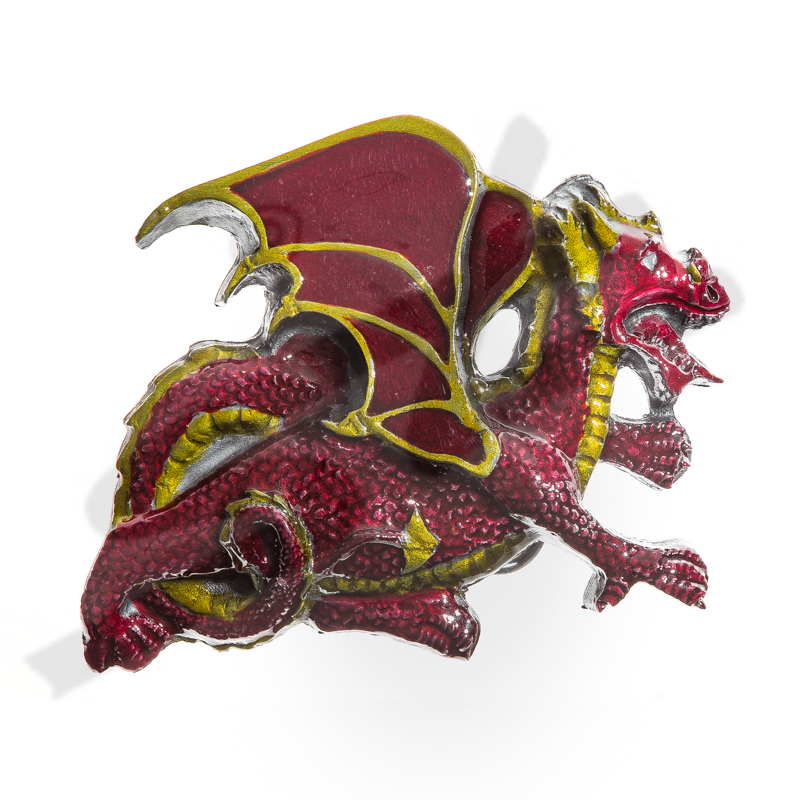 Nordischer Drache, Rot-Gold, 4cm, Zinnschließe, Schnalle