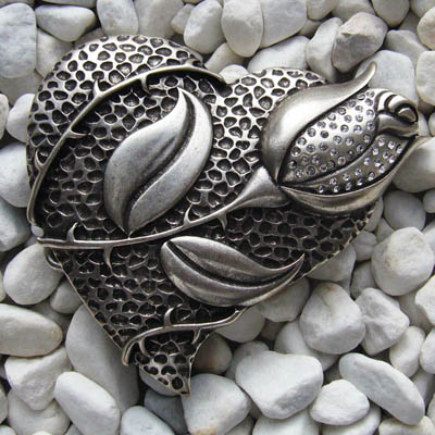 LOVING ROSE, 4cm-Gürtelschließe,  Herz mit Rose Swarovski Kristalle, Schnalle