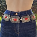 TARA, Kettengürtel, silbern mit Kunst-Korallen, Mittelalter, Larp, Cosplay